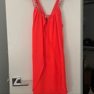 Bright tangerine keyhole neck dress